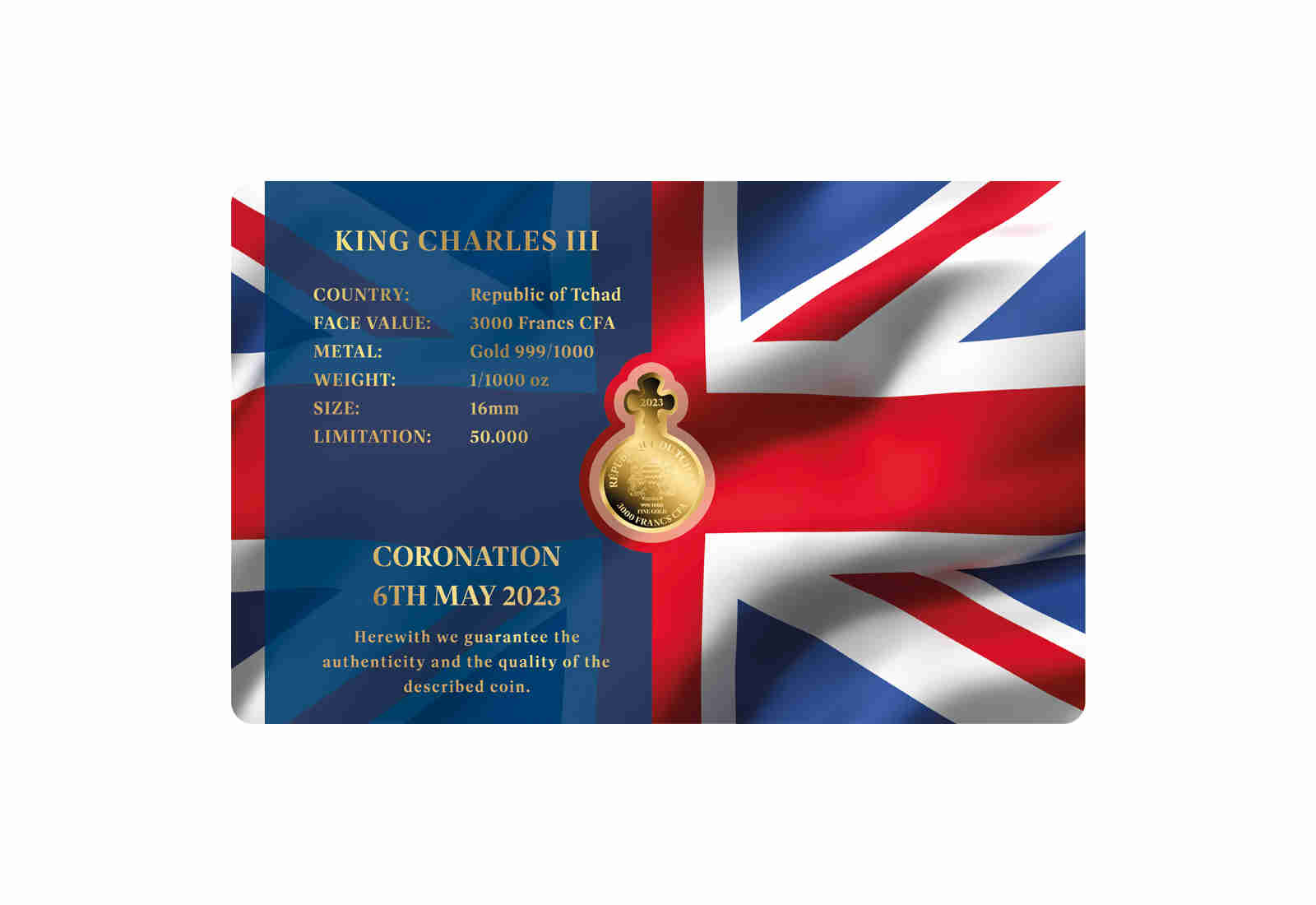 Goldmünze Motiv "Krönung König Charles III" Coincard 999/1000 Gold Geschenk