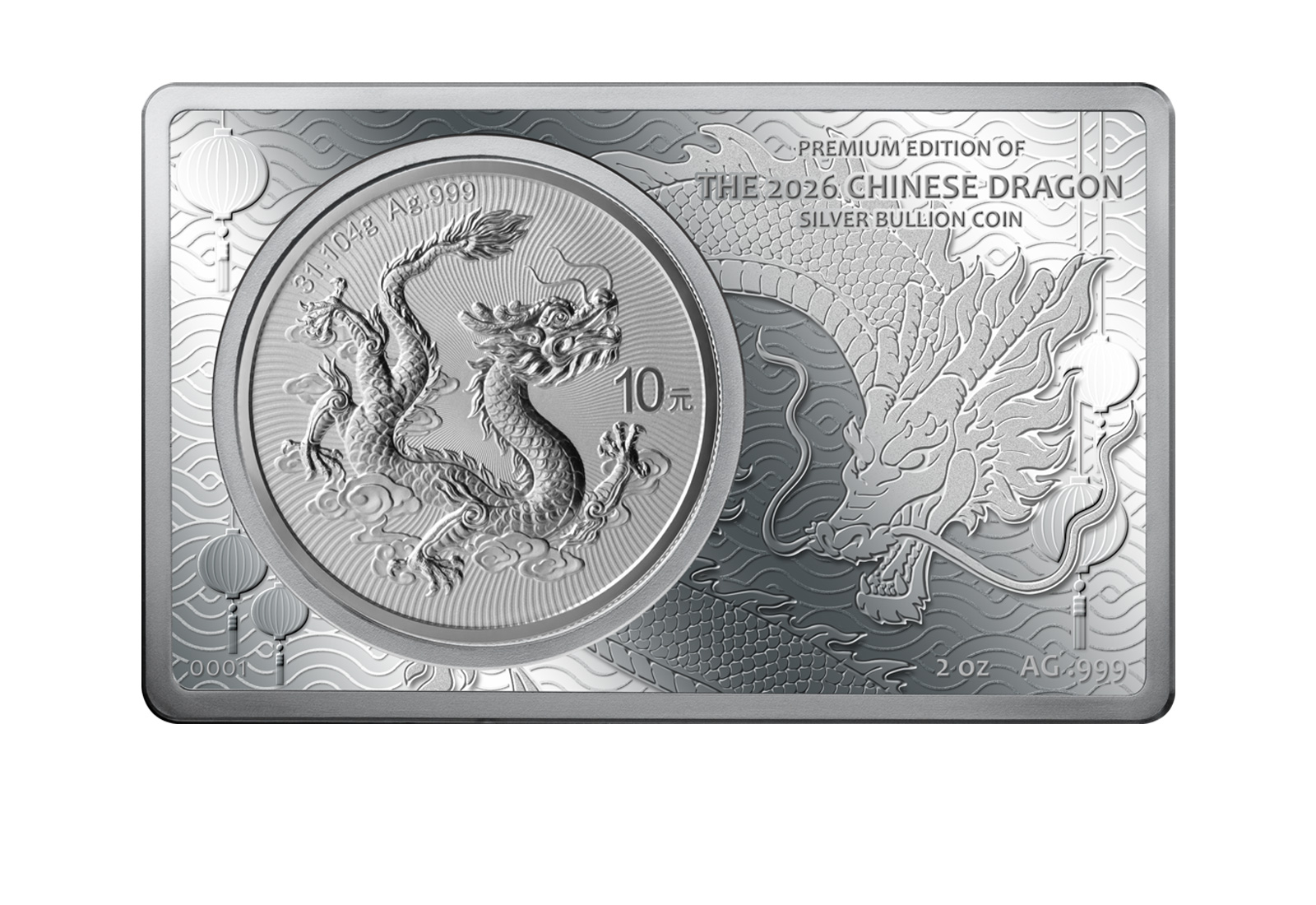 1 oz Silber China Drache 2026 in 2 oz Silberbarren
