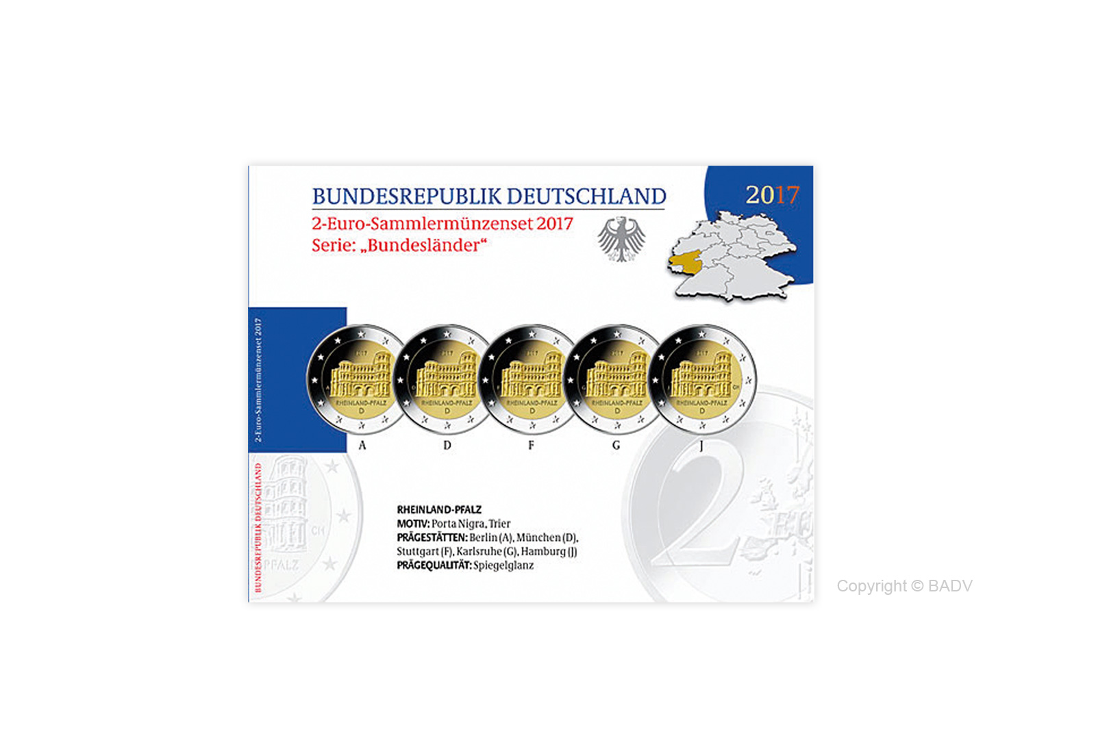 2 Euro 2017 Deutschland Rheinland-Pfalz Porta Nigra Prägestätte A-J PP im Blister