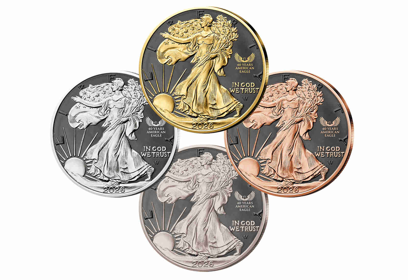 Jubiläumskollektion "American Eagle" 2026 - 4x 1 oz Silber mit verschiedenen Veredelungen