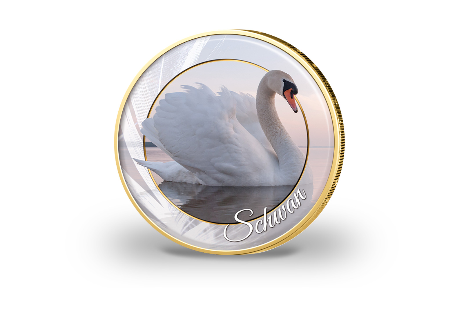 2 Euro vergoldet Schwan mit Farbmotiv