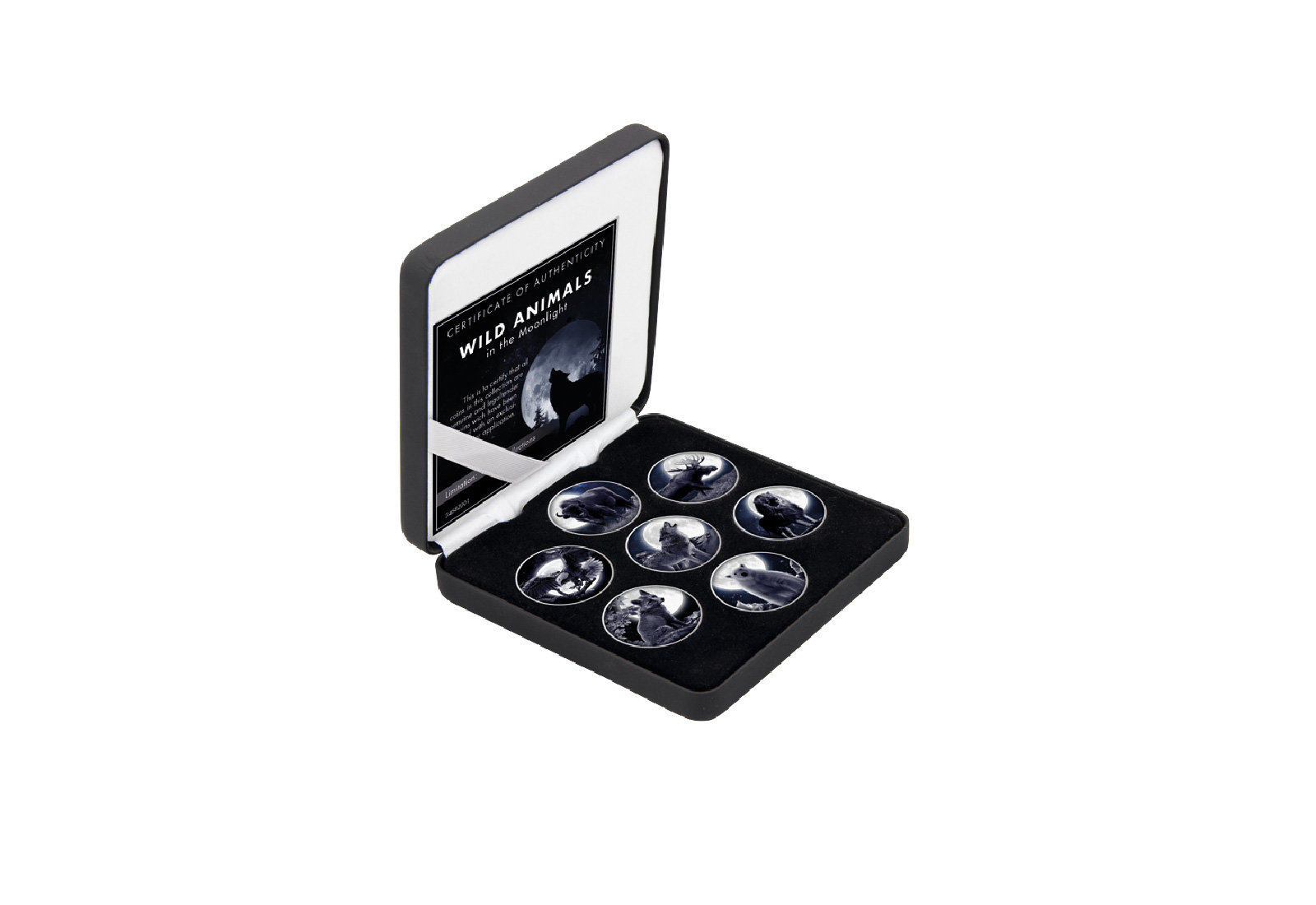 Wilde Tiere im Mondschein 7er Kollektion mit Farbapplikation im Etui inkl. Zertifikat