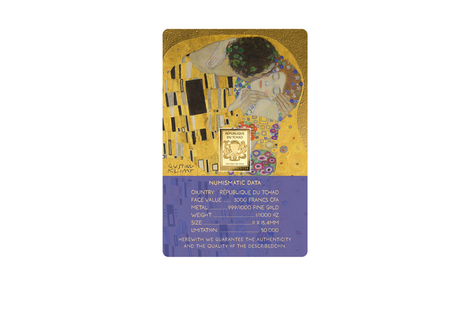 Goldmünze Motiv "Der Kuss - Gustav Klimt" Coincard 999/1000 Gold Geschenk