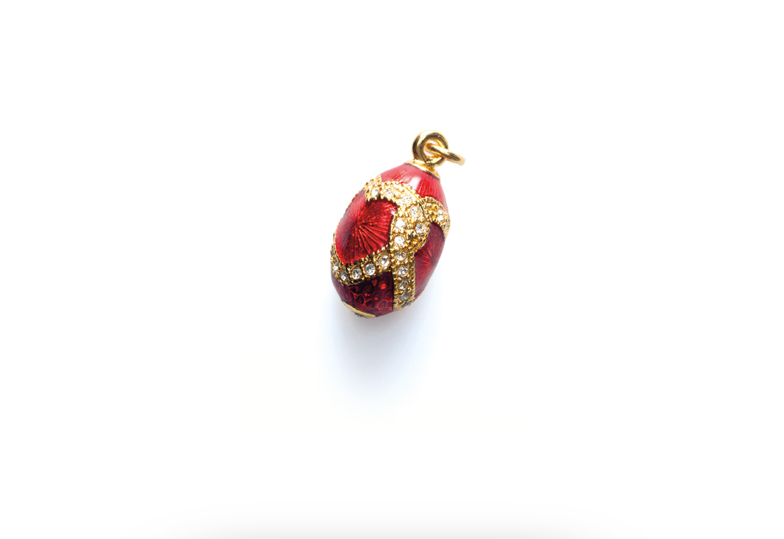 Rotes Faberge-Ei (Nachbildung mit Goldapplikation inkl. Miniatur-Anhänger)