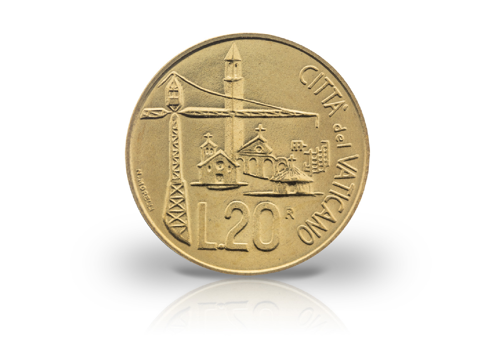 20 Lire 1991 Vatikan Papst Johannes Paul II. Krane und Gebäude