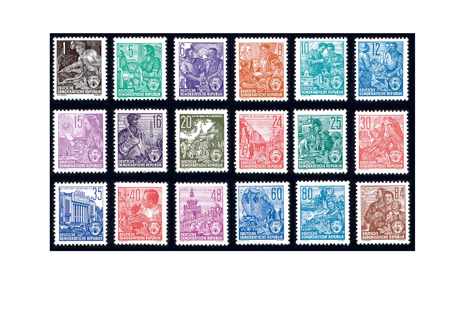 Briefmarken DDR Fünfjahrplan 1957 Michel-Nr. 405-422 postfrisch