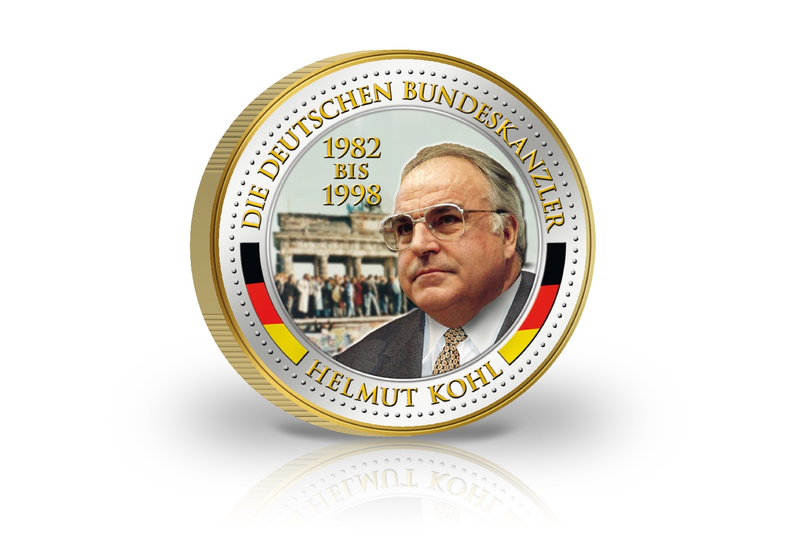 2 Euro Bundeskanzler Helmut Kohl mit Kaltemaille und 24 Karat Goldauflage