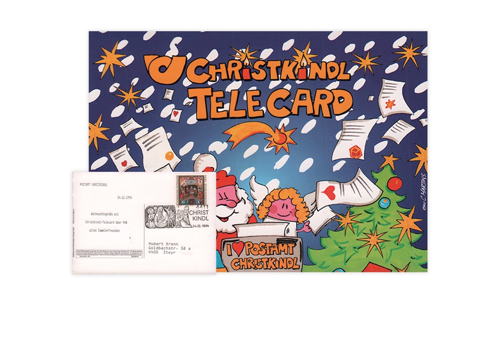 Österreich Christkindl Telecard 1994/1995 mit Stempel 24.12.1994