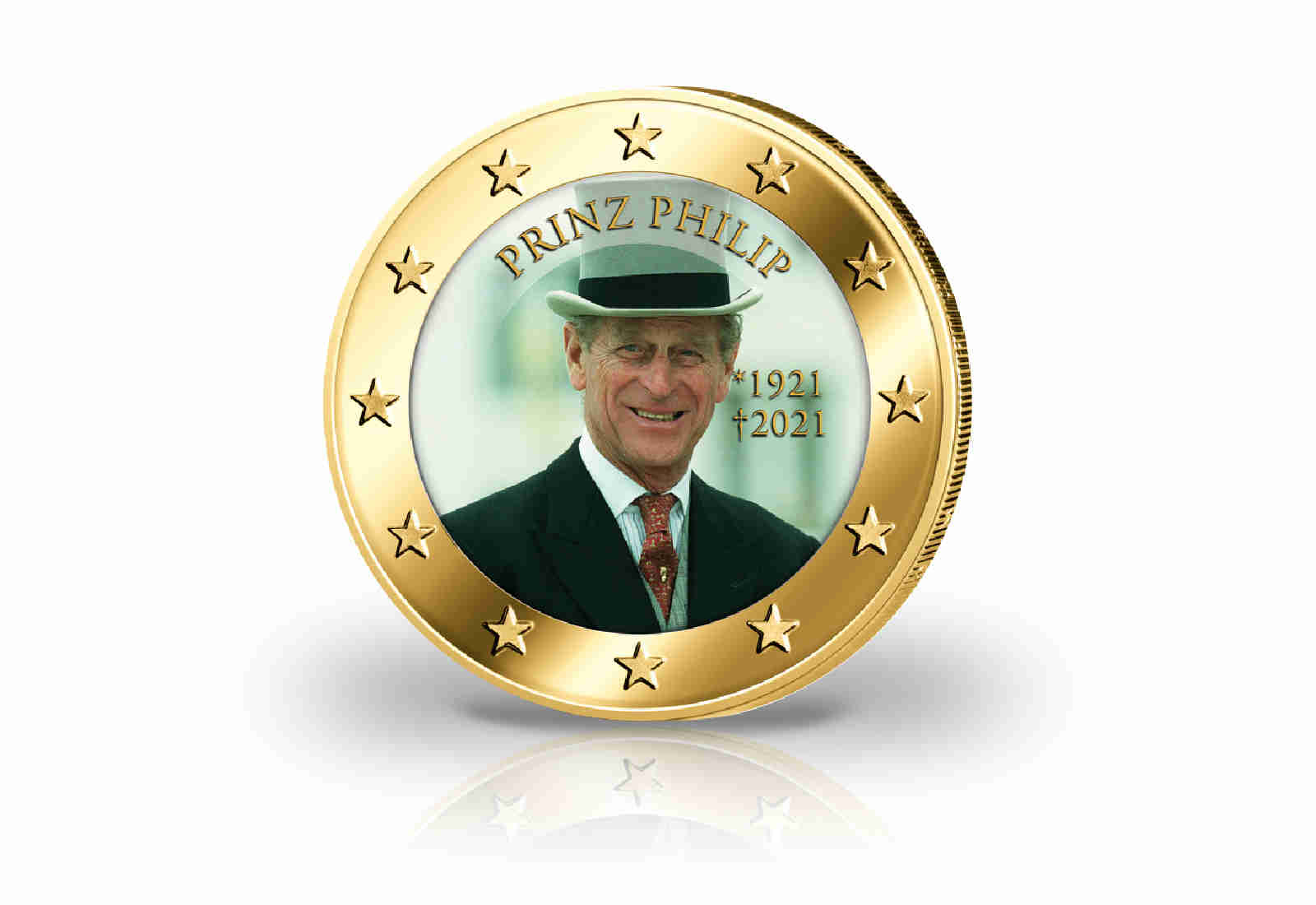 2 Euro mit Farbmotiv und 24 Karat Goldauflage Prinz Philip