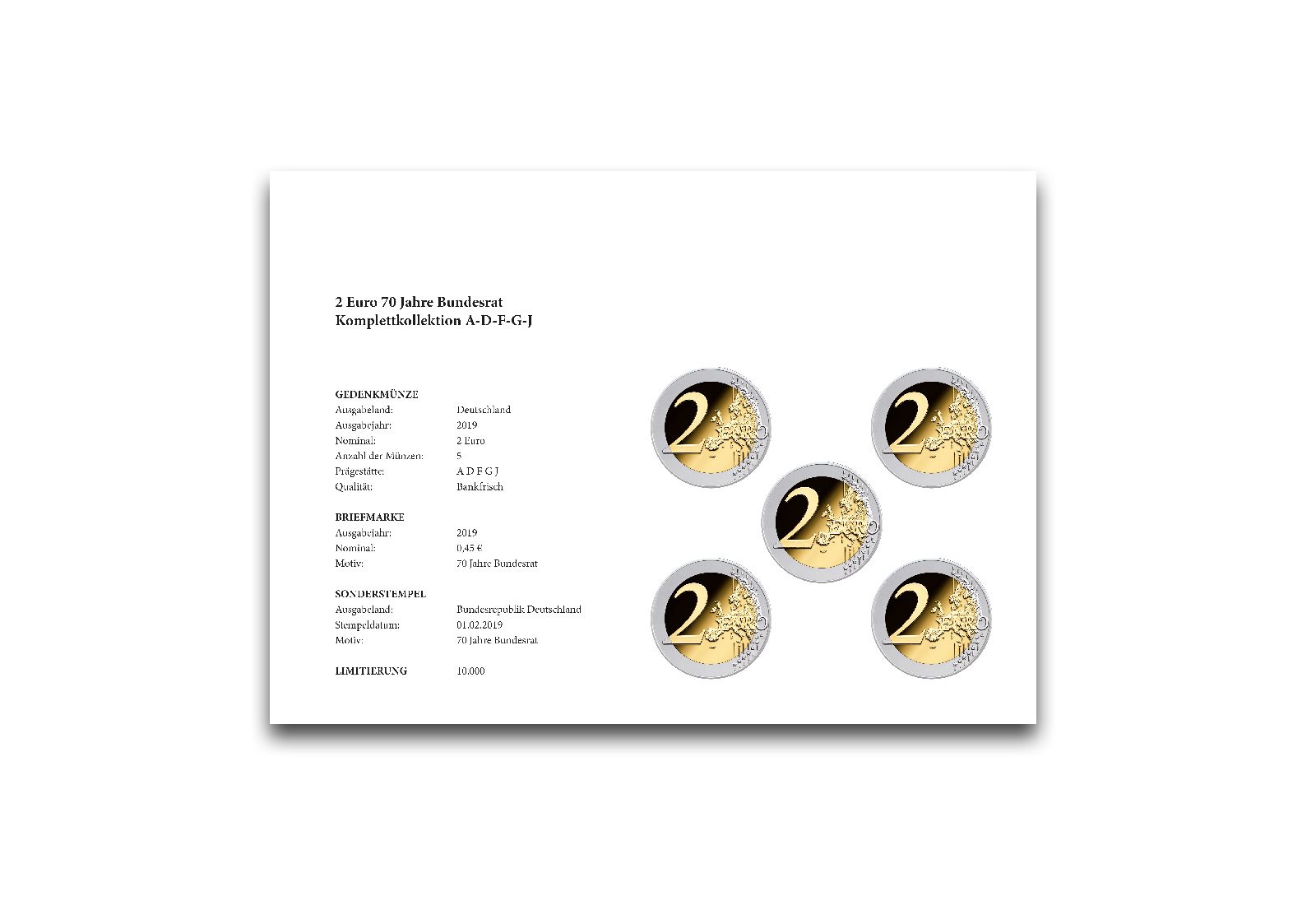 2 Euro 2019 Deutschland 30 Jahre Mauerfall Prägestätte A-J im Numisbrief