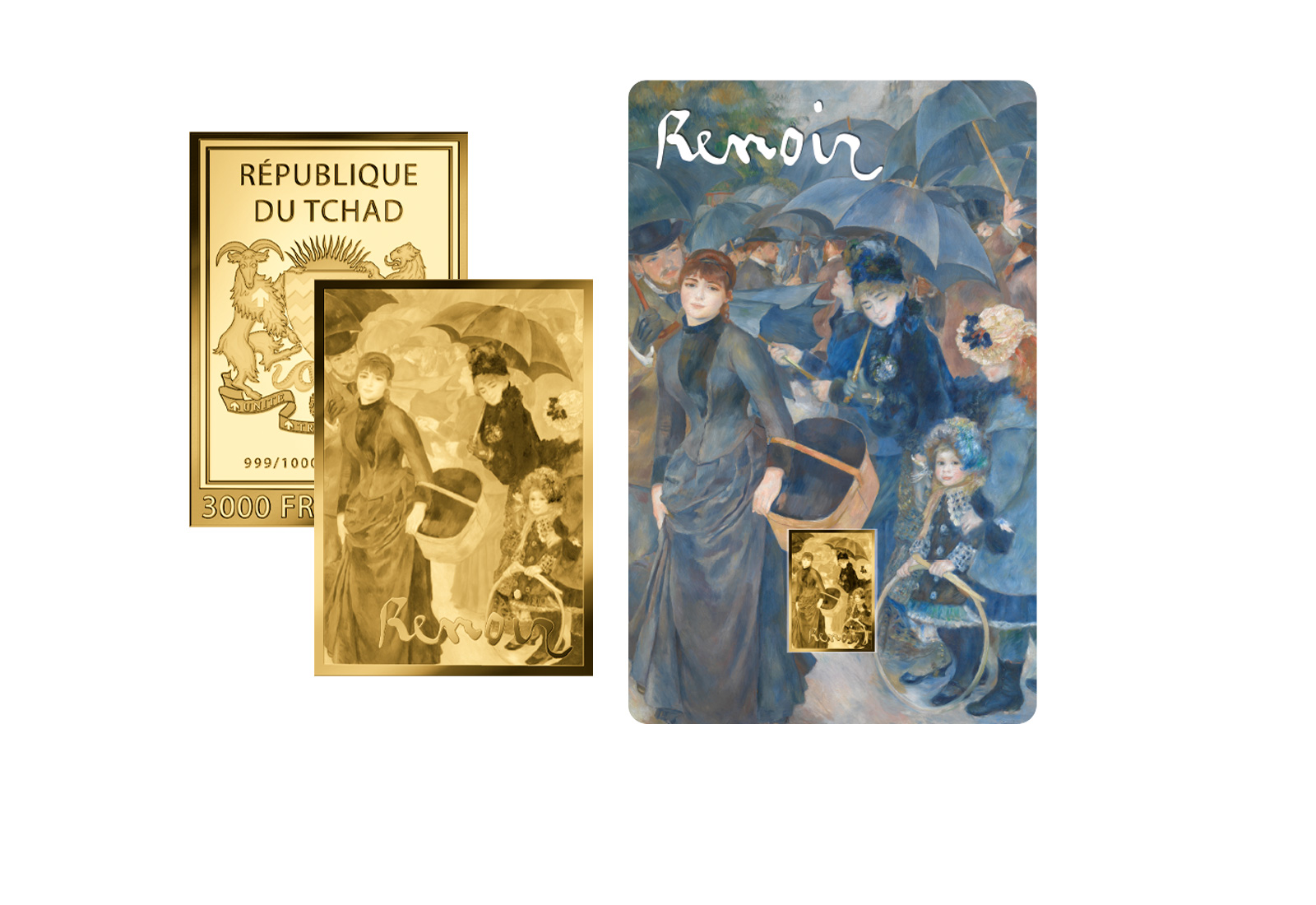 Goldmünze Motiv Die Regenschirme Coincard Feinheit 999/1000 Gold Geschenk