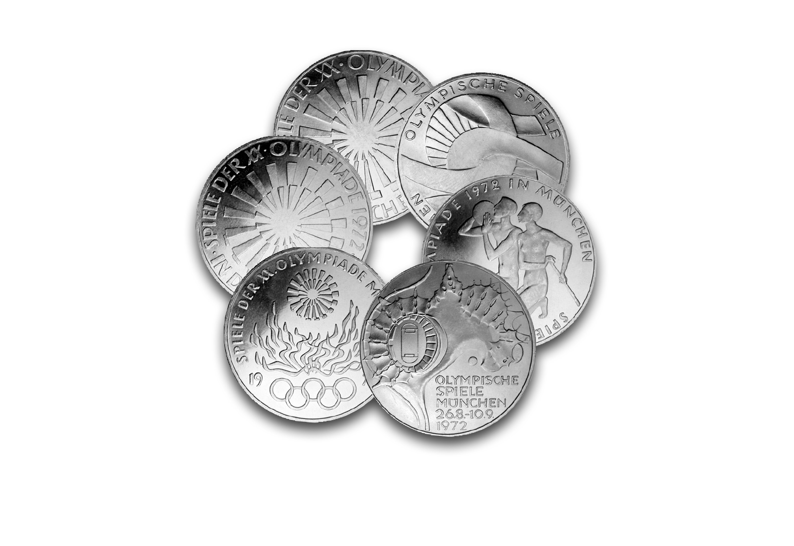 10 DM Silbermünzen 1972 BRD Olympische Spiele München 6er Set