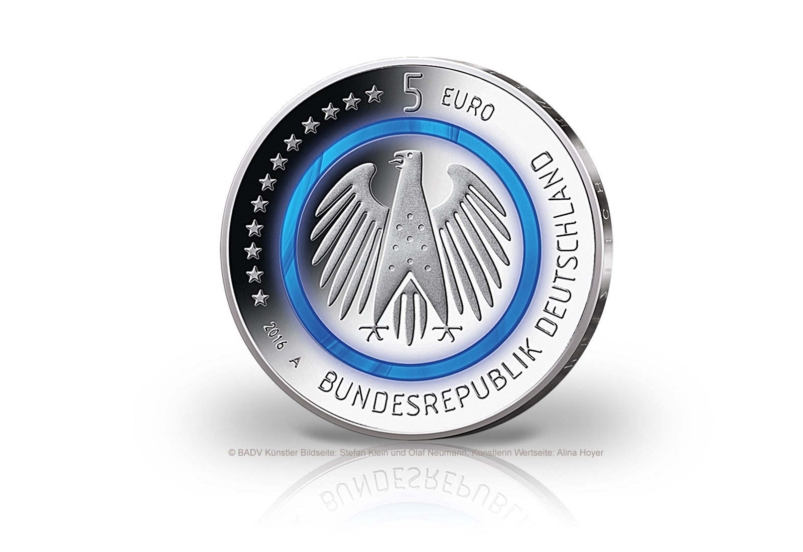 5 Euro 2016 Planet Erde Deutschland mit blauem Polymerring st Prägestätte A
