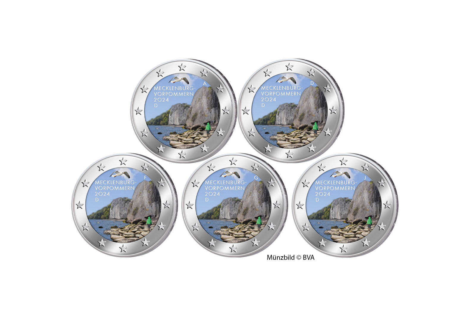 2 Euro 2024 Deutschland Königsstuhl Mecklenburg-Vorpommern Prägestätte A-J mit Farbmotiv