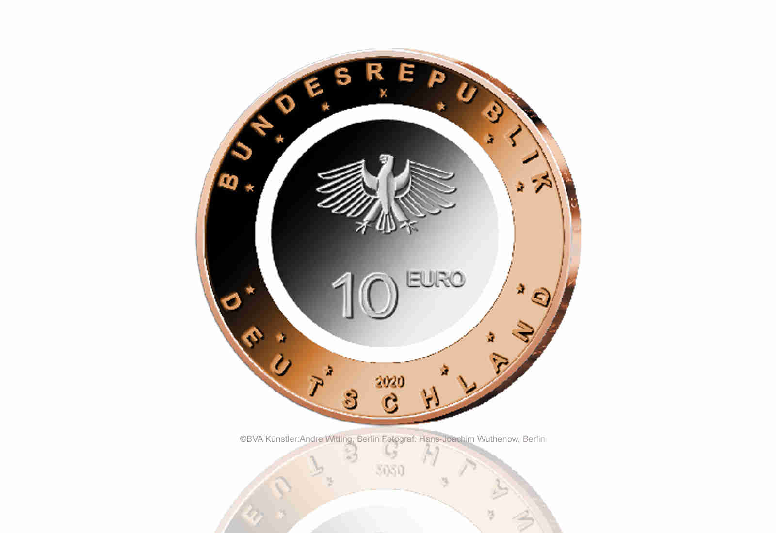 10 Euro 2020 Deutschland An Land mit Polymerring st Prägestätte J