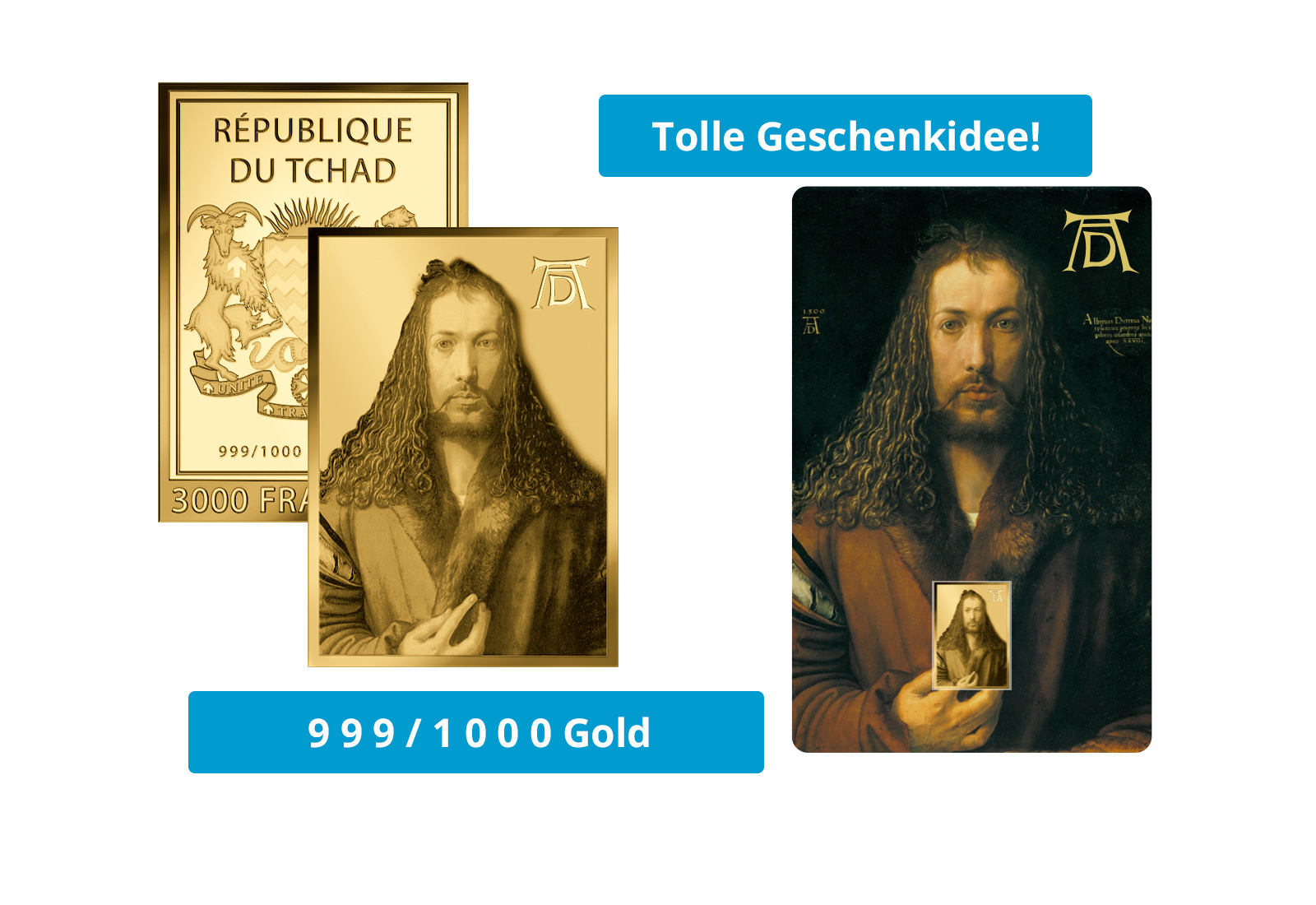 Goldmünze Motiv "Selbstbildnis von Albrecht Dürer" Coincard 999/1000 Gold Geschenk