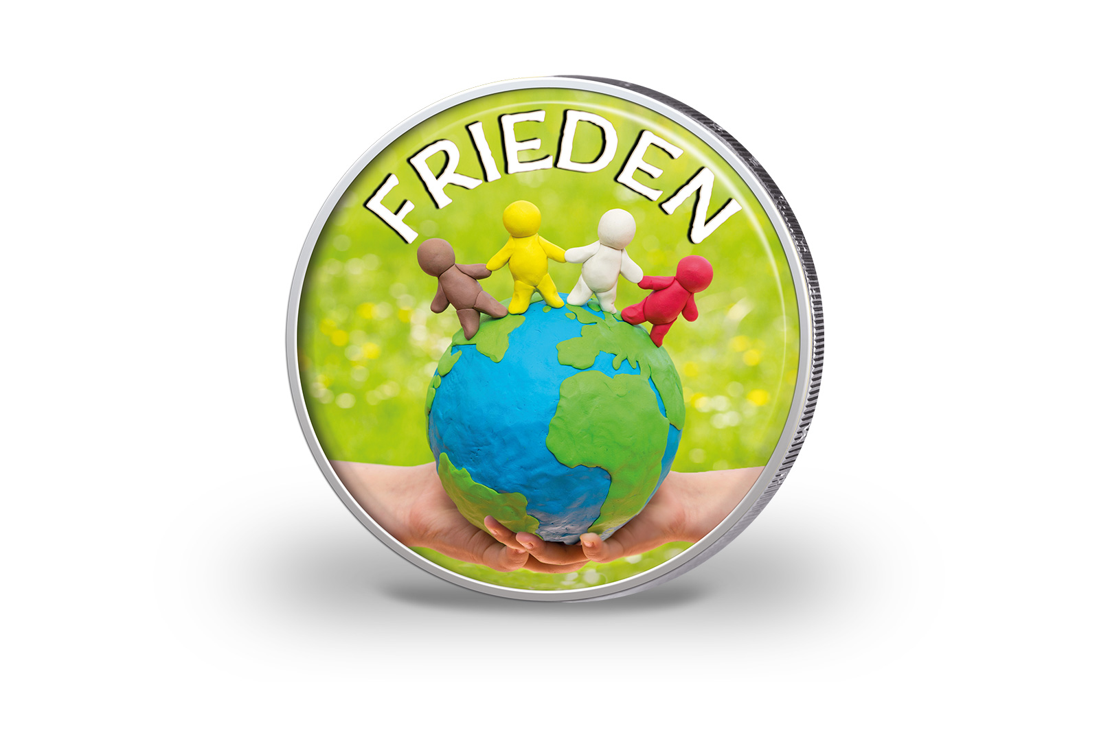 2 Euro vergoldet mit Farbmotiv Frieden Motiv 2