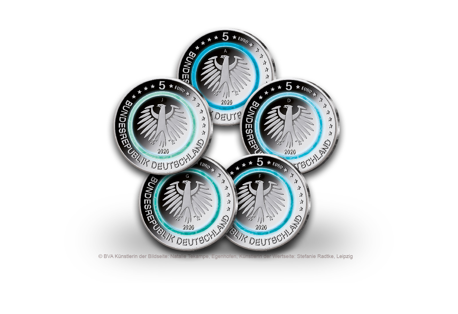 5 Euro 2020 Deutschland Subpolare Zone mit Polymerring PP Prägestätte A-J