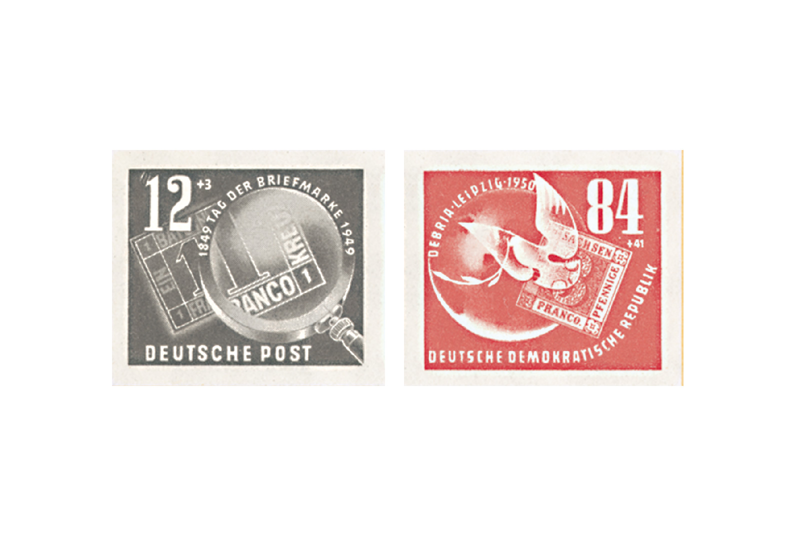 Briefmarken DDR Block Briefmarkenausstellung DEBRIA 1950 Michel-Nr. 271-272 gestempelt