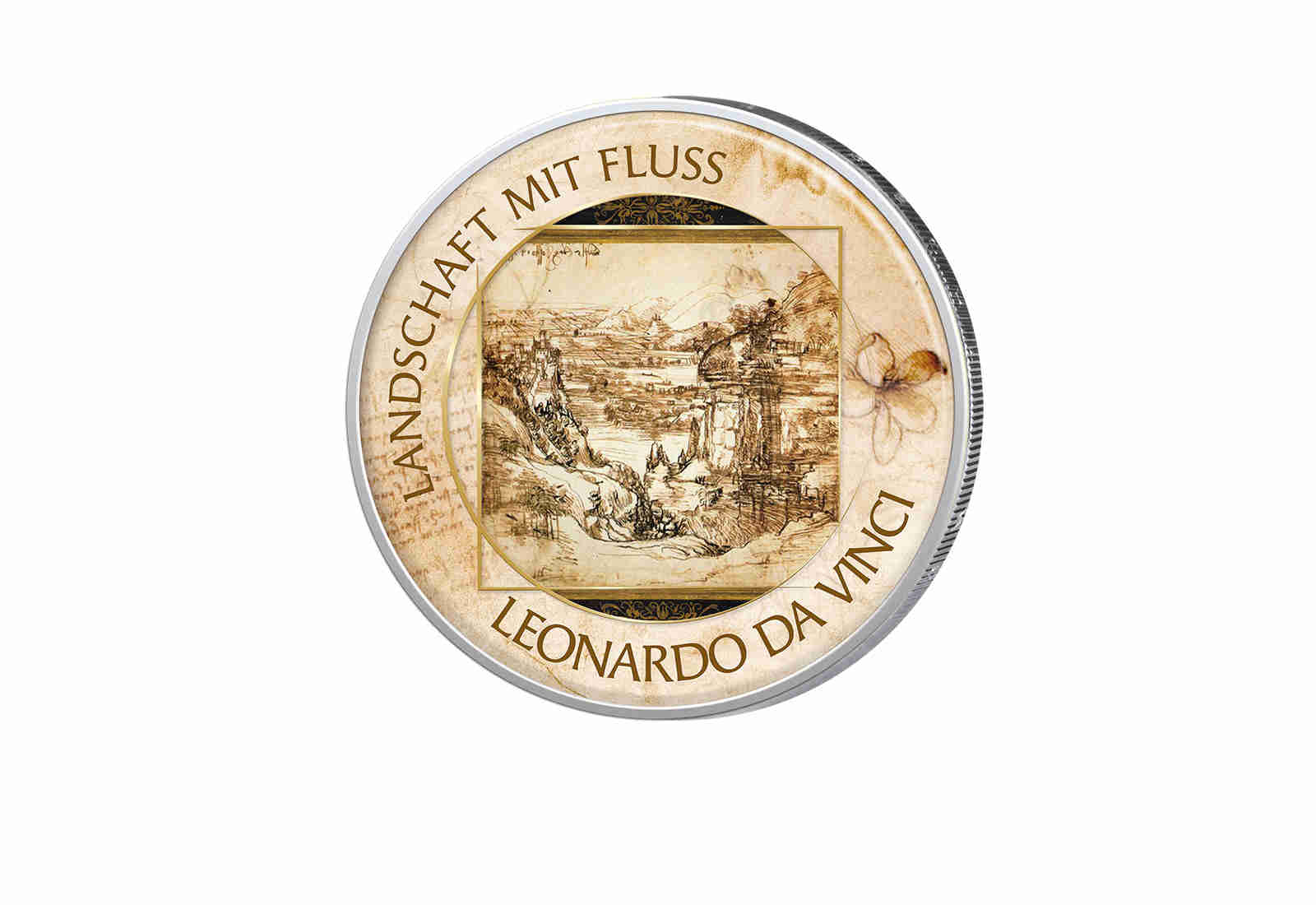2 Euro mit Farbapplikation Landschaft mit Fluss Serie Kunst I