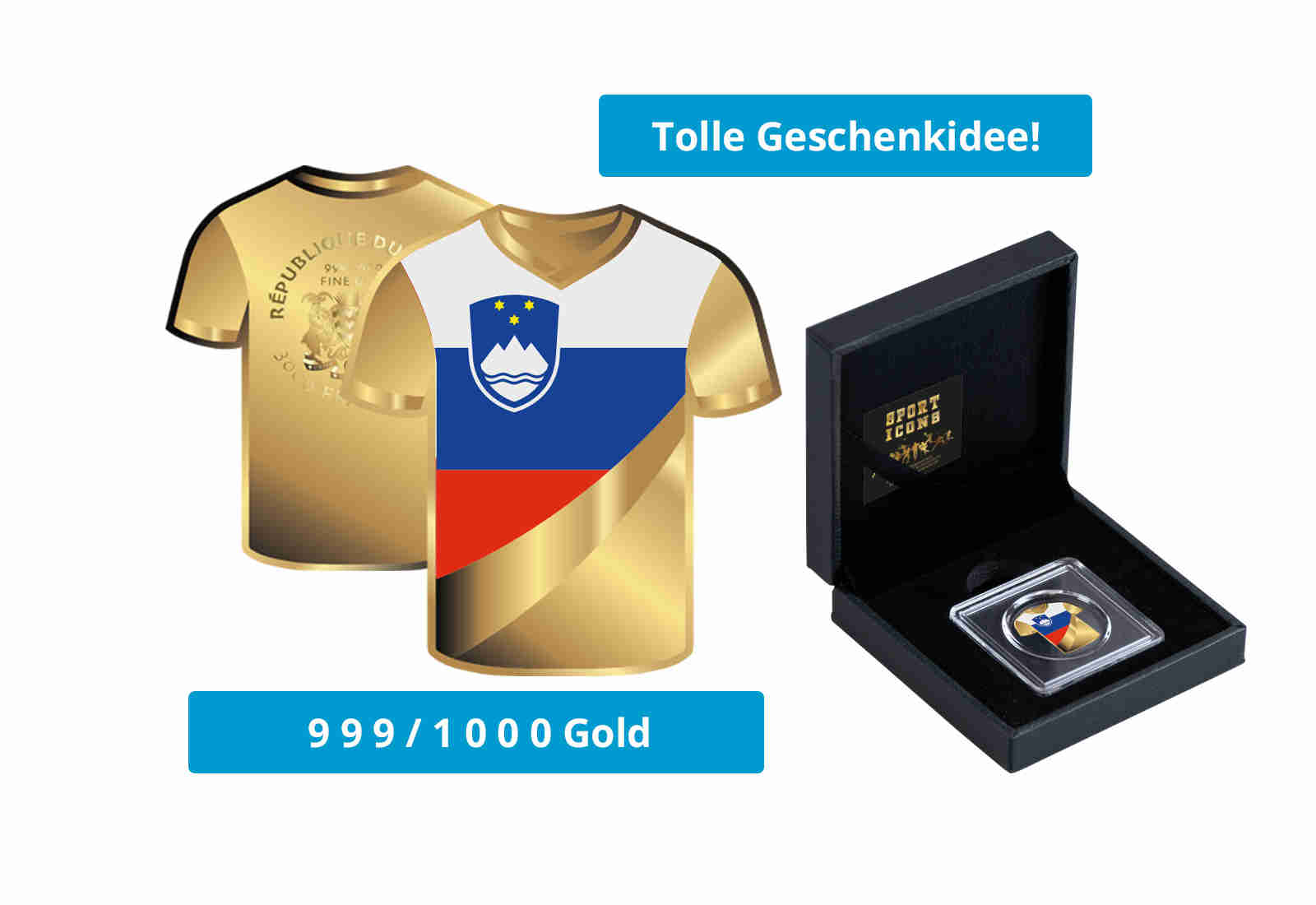 Goldmünze Motiv "Trikot Slowenien" im Geschenketui