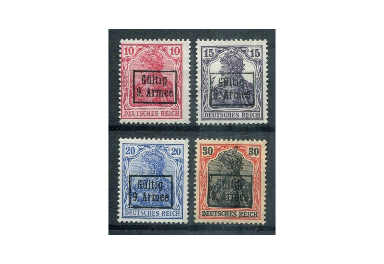 Briefmarken Etappengeb. 9. Armee Dt. Besetzung Mi: 1-4**