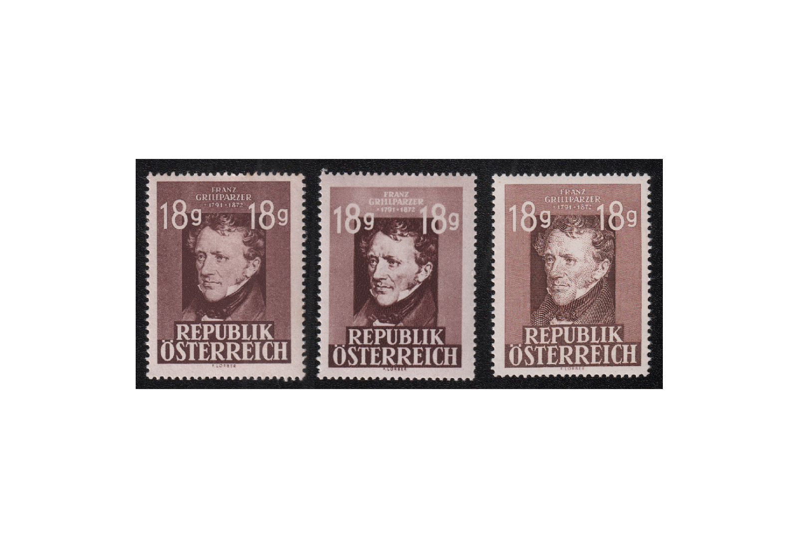 Österreich 1947: 75. Todestag von Franz Grillparzer Michel Nr. 802, A 802 I und II gestempelt