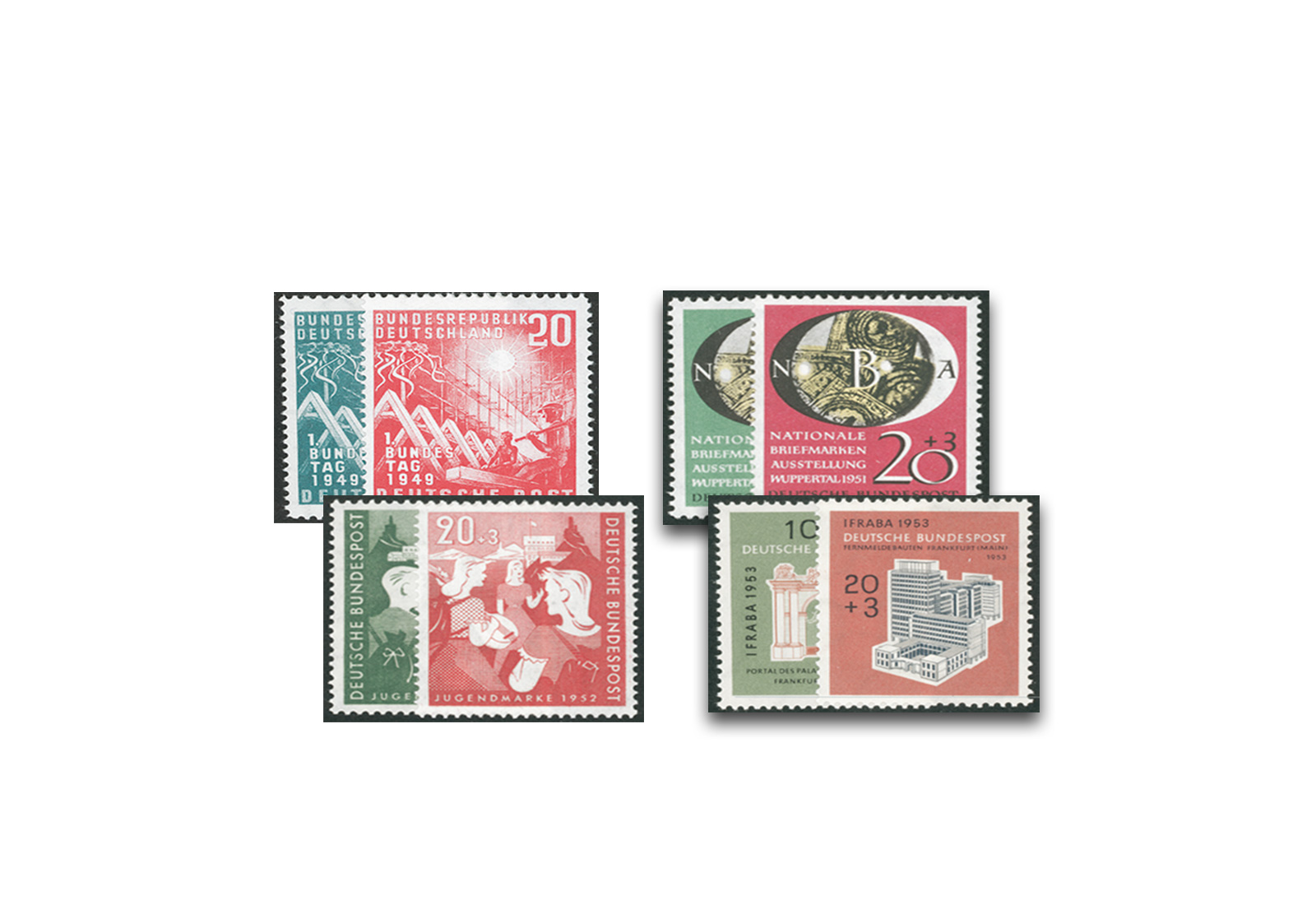 Briefmarken BRD Rotgrünes Quartett 1923-1945 Michel-Nr. 111-112,141-142,153-154,171-172 postfrisch