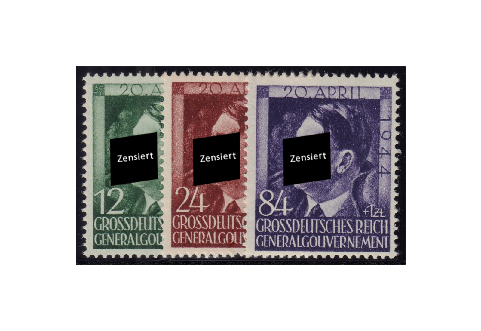 Generalgouvernement 1944: 55. Geburtstag von Adolf Hitler Michel Nr. 117/19 postfrisch