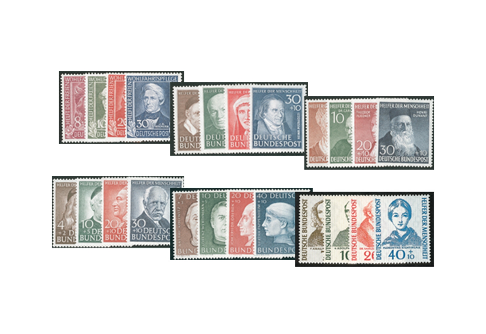 Briefmarken BRD Helfer der Menschheit Set  Michel-Nr. 117-120,143-146,156-159,173-176,200-203,222-225 gestempelt