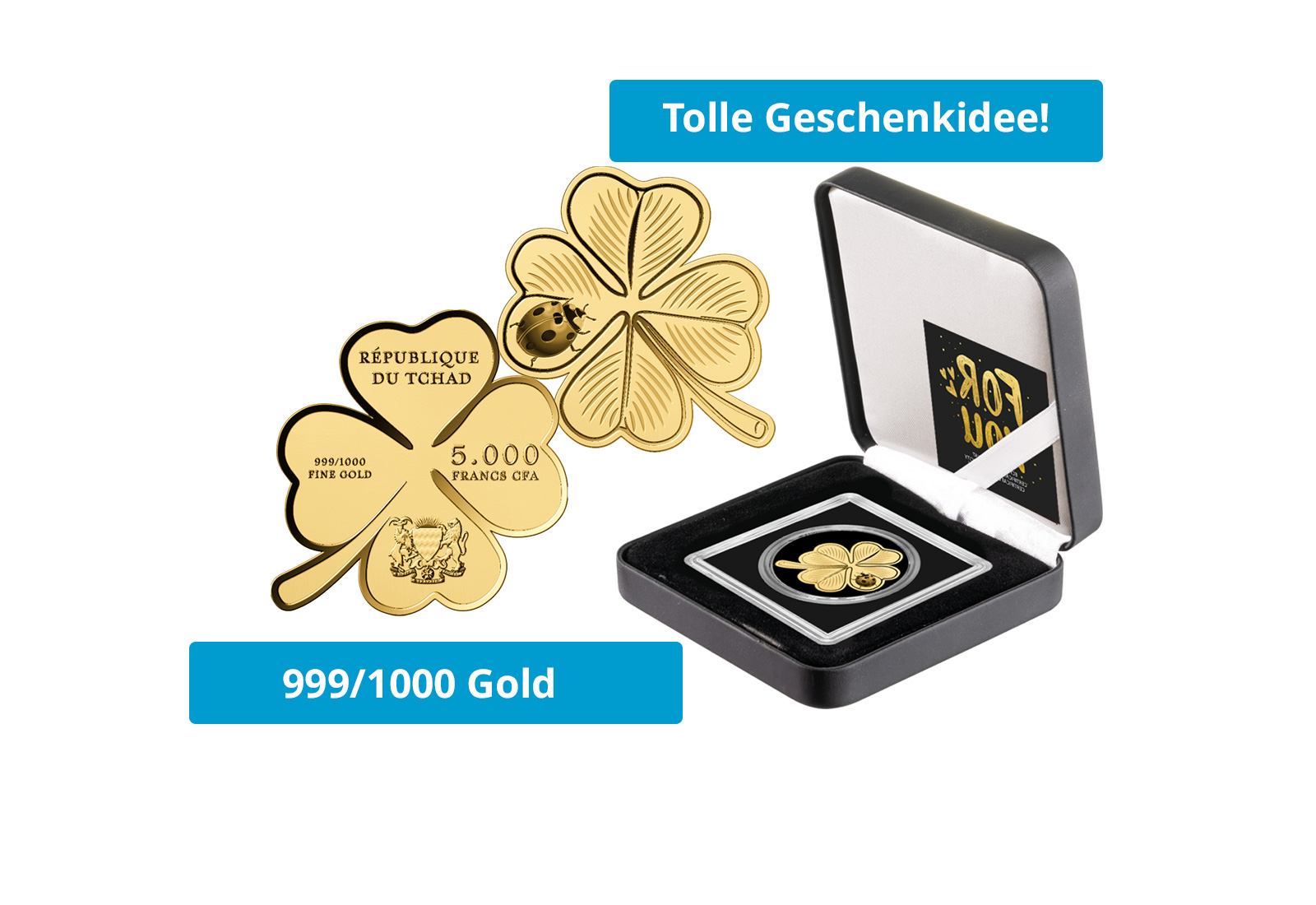 Goldmünze Motiv "Kleeblatt" 999/1000 Gold Geschenk
