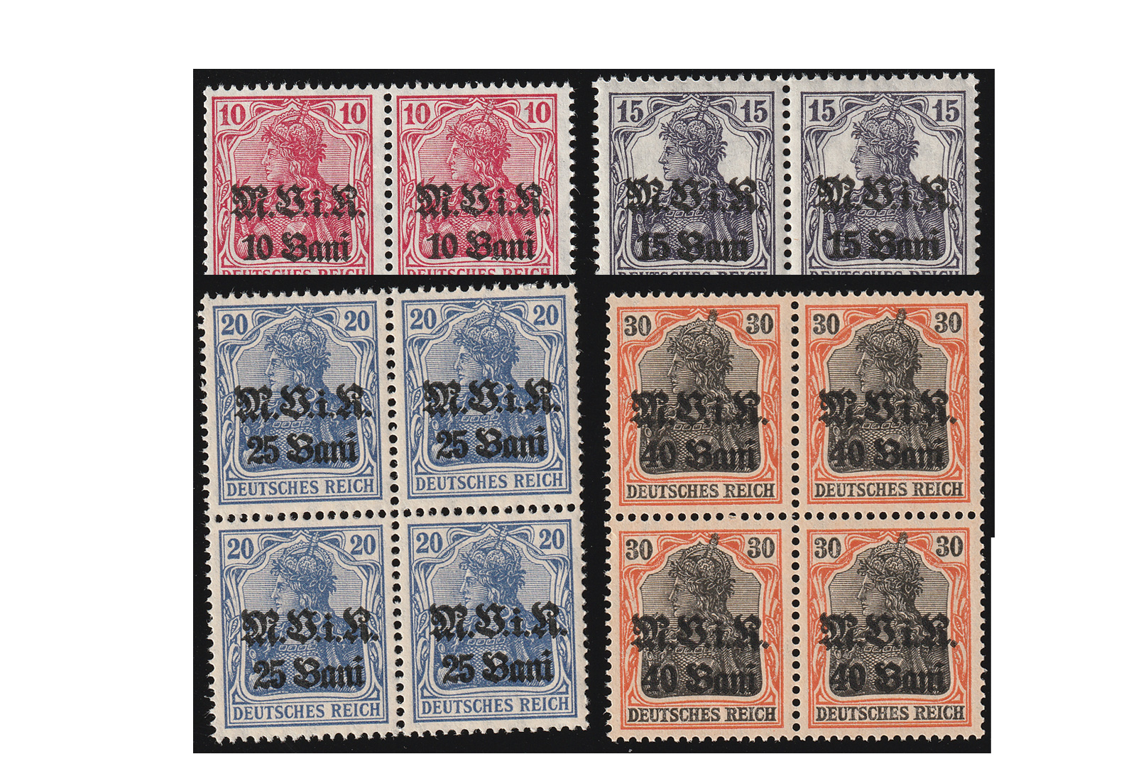 Briefmarke Rumänien MiNr.: 4-7 VB ** Dt. Besetzung I. Weltkrieg