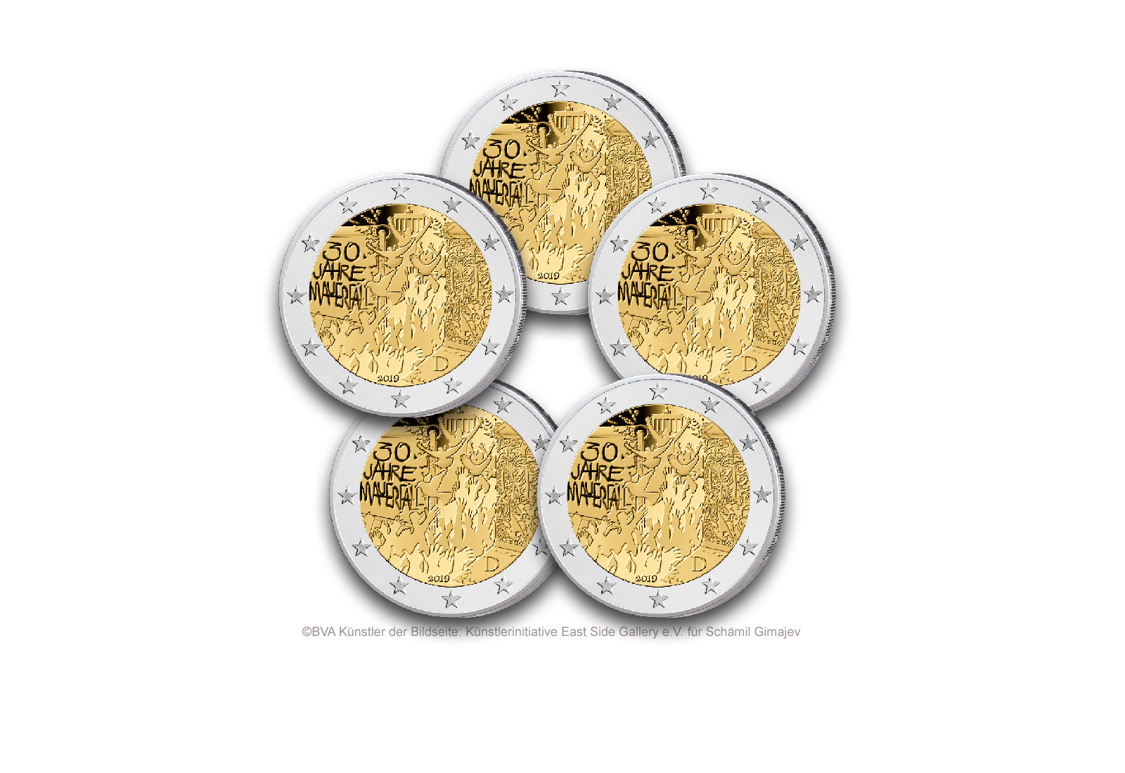 2 Euro 2019 Deutschland 30 Jahre Mauerfall st Prägestätte A-J im Blister