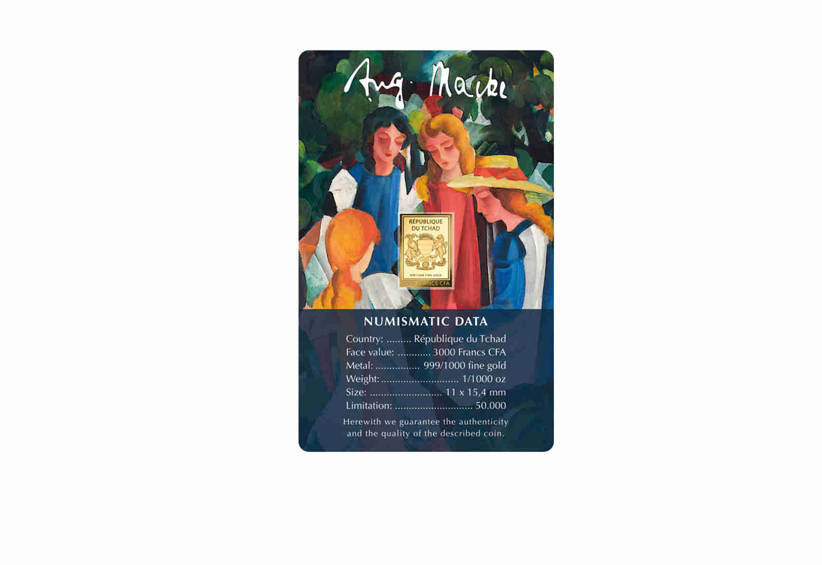 Goldmünze Motiv "Vier Mädchen - A. Macke" Coincard Feinheit 999/1000 Gold Geschenk