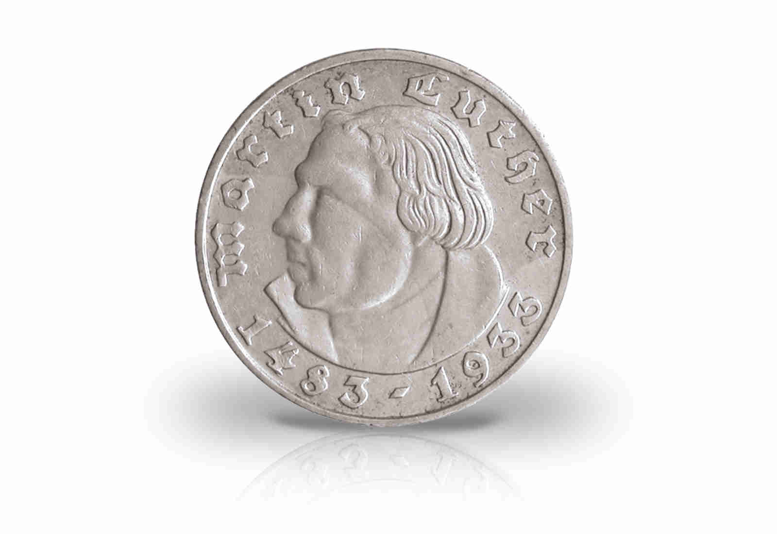 2 Reichsmark 1933 Drittes Reich Martin Luther Prägestätte D Jaeger-Nr. 352