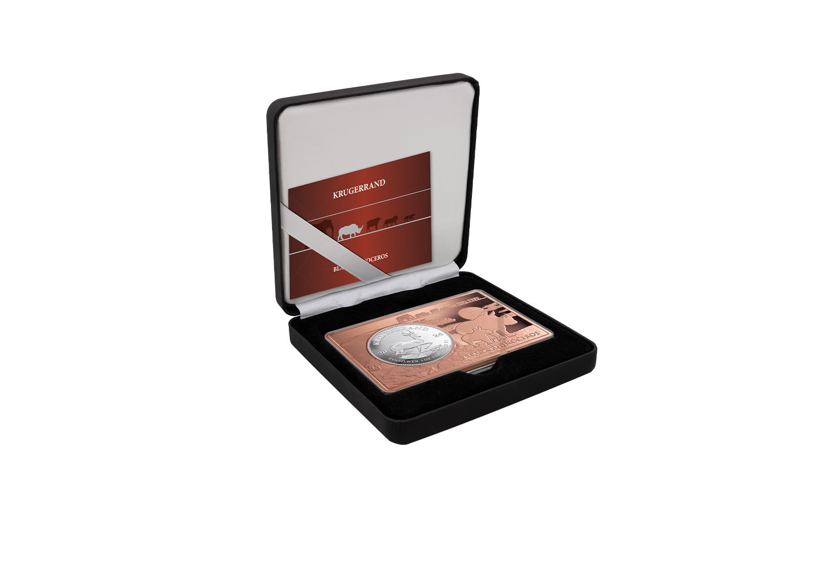 Krügerrand 1 oz Silber 2024 eingefasst in Barren mit Motiv Nashorn