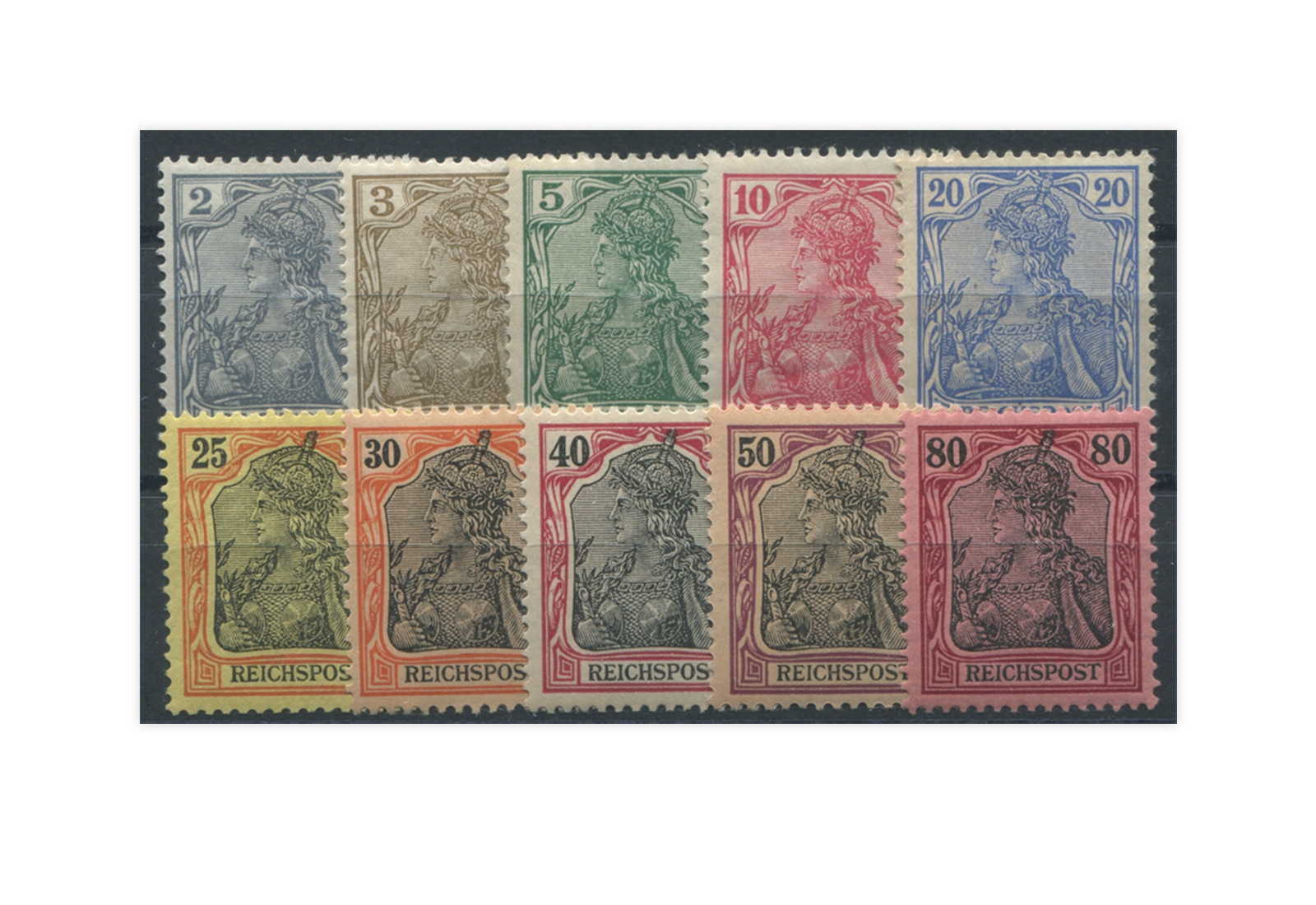 Briefmarken Deutsches Kaiserreich Germania 1900 Michel-Nr. 53/62 Falz