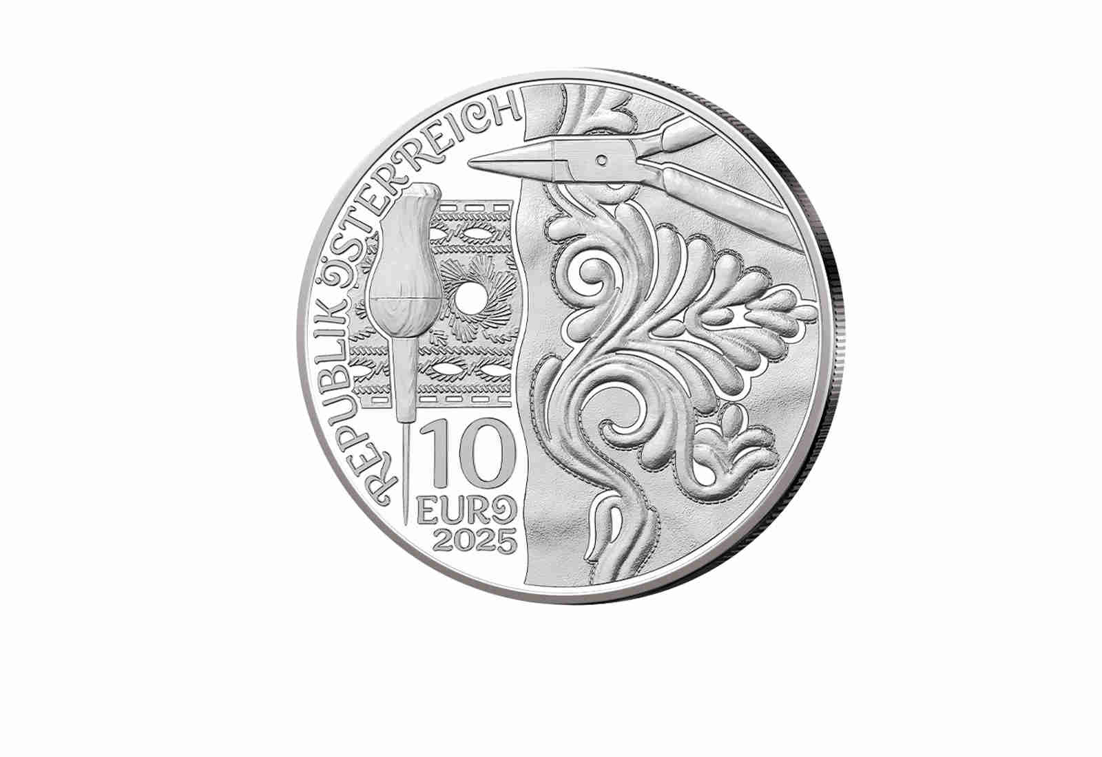 10 Euro Silbermünze 2025 Österreich Aufbrezeln - Leder PP