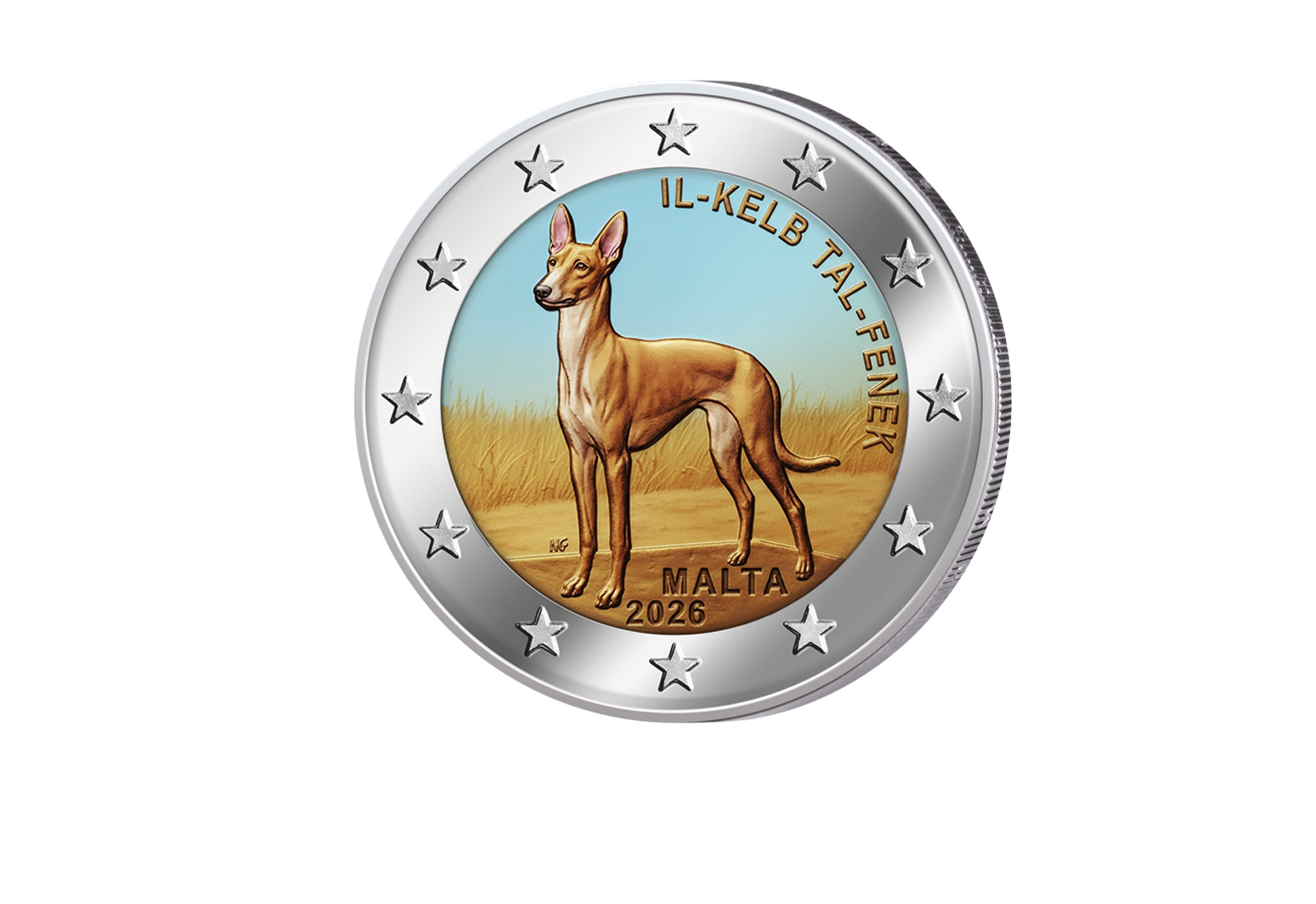 2 Euro 2026 Malta Pharaonenhund mit Farbapplikation