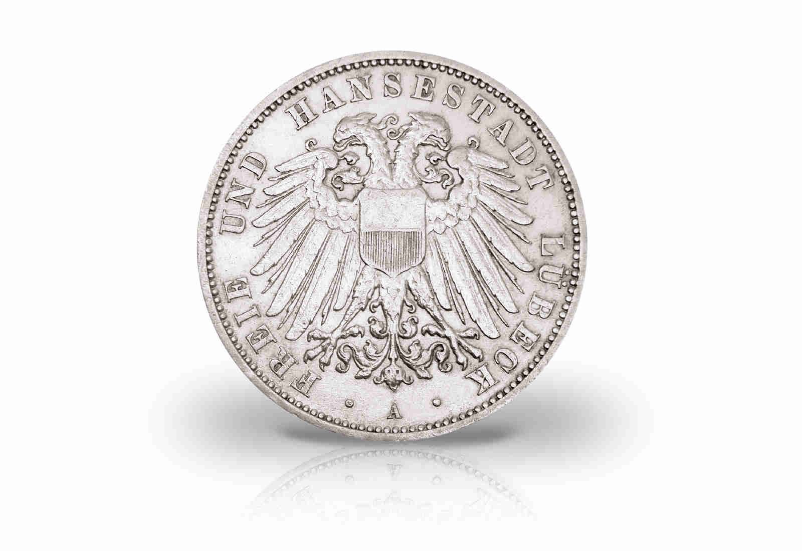 3 Mark 1908-1914 Deutsches Kaiserreich Lübeck Wappen Jaeger-Nr. 82