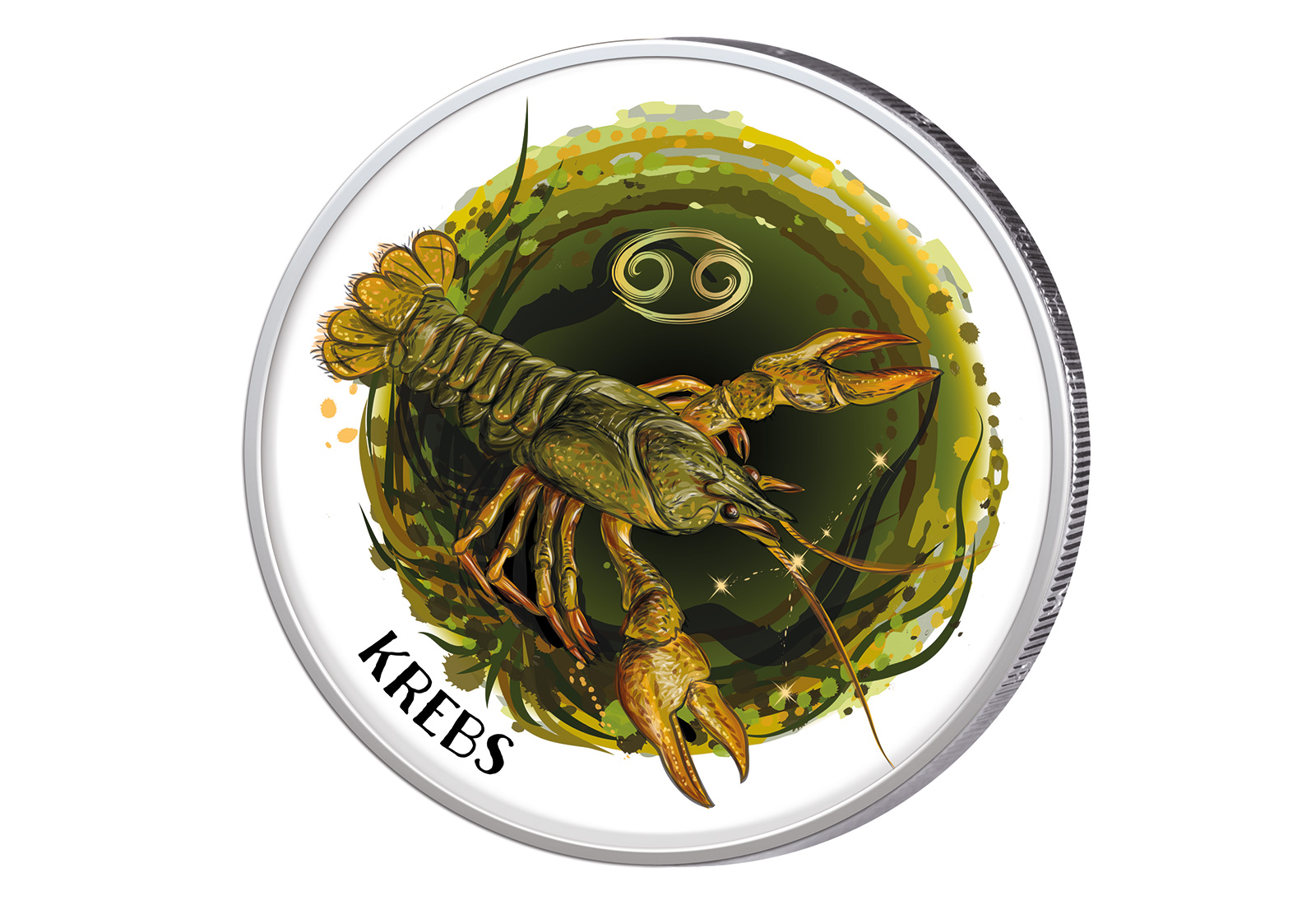 2 Euro mit Farbapplikation Sternzeichen Krebs