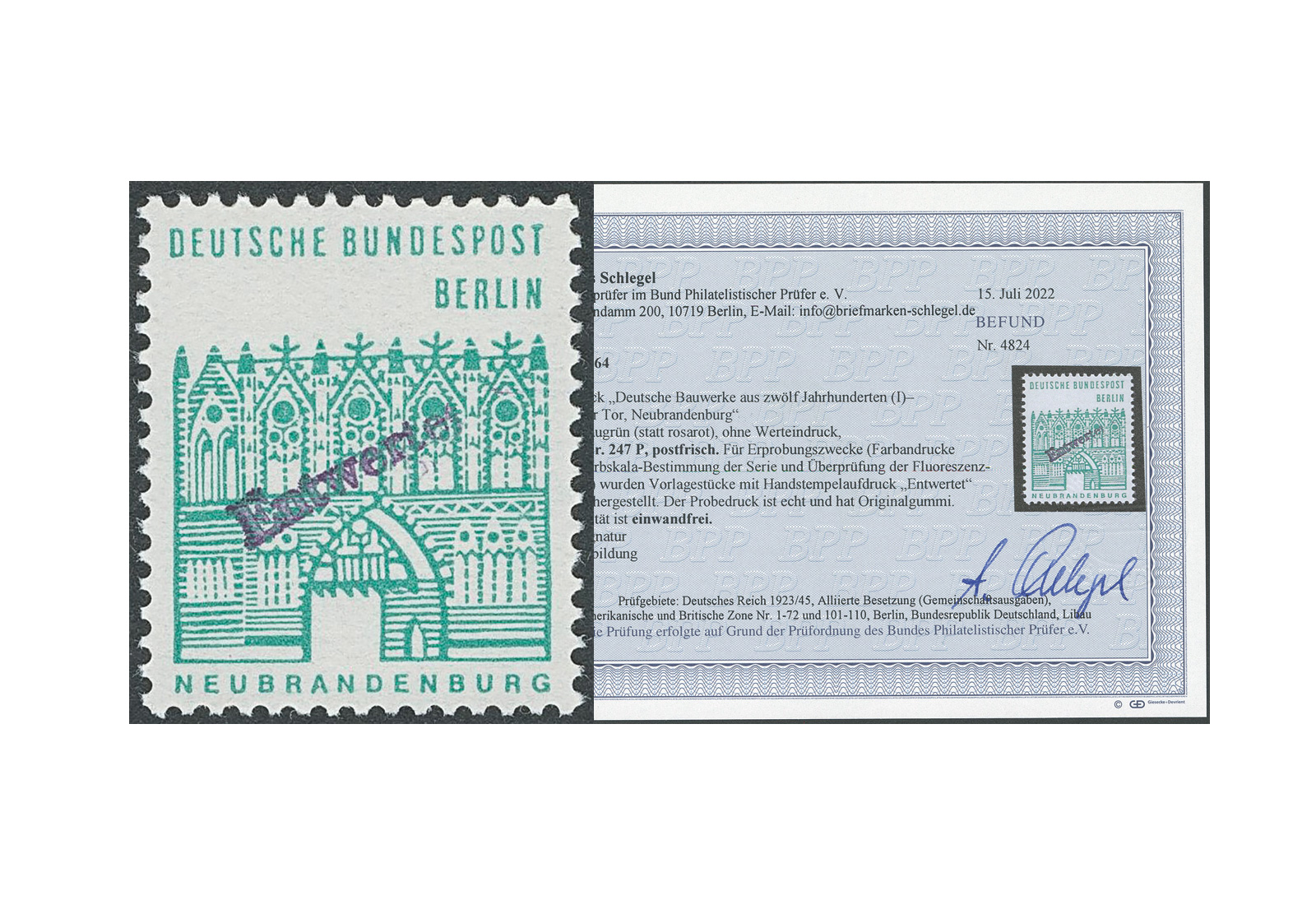 Berlin Mi-Nr. 247 P postfrisch Befund Probedruck