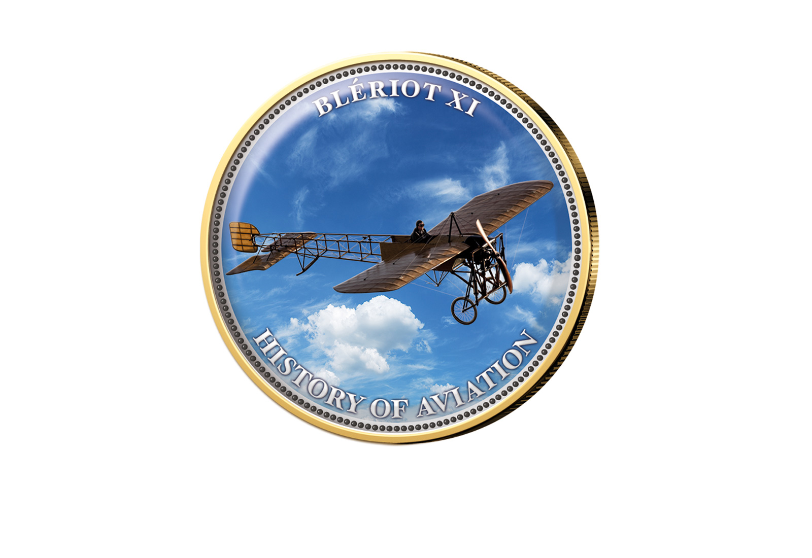 2 Euro vergoldet Blériot XI mit Farbmotiv