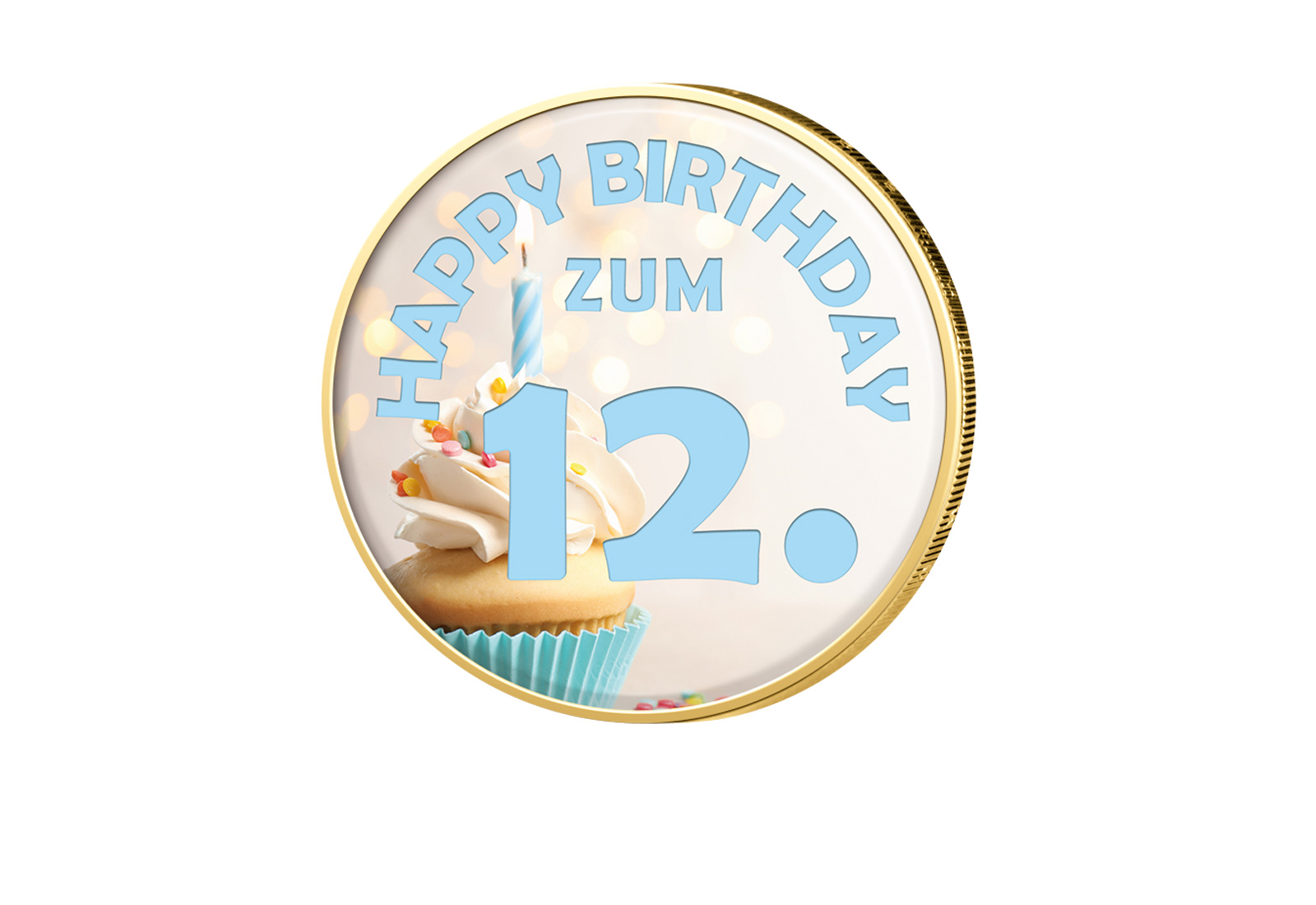2 Euro vergoldet 12. Geburtstag mit Farbmotiv
