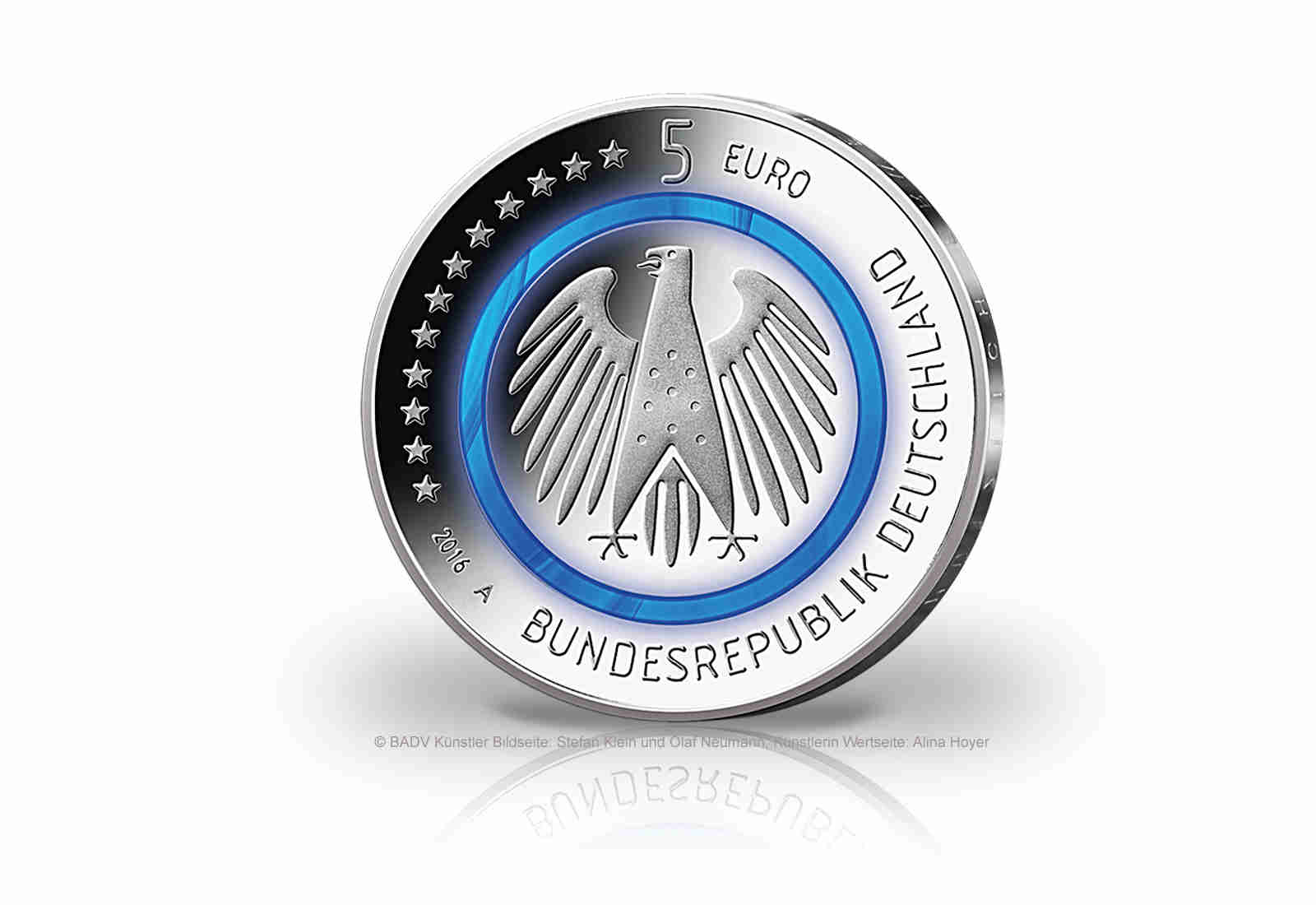 5 Euro 2016 Planet Erde Deutschland mit blauem Polymerring st Prägestätte A