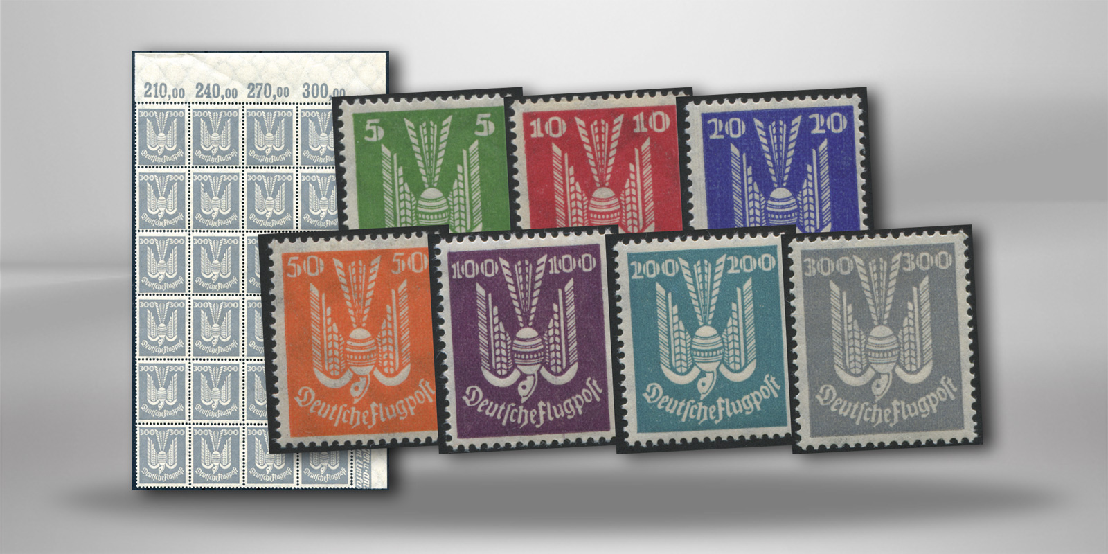 Briefmarken Deutsches Reich Holztaube 1924 Michel-Nr. 344-350 postfrisch