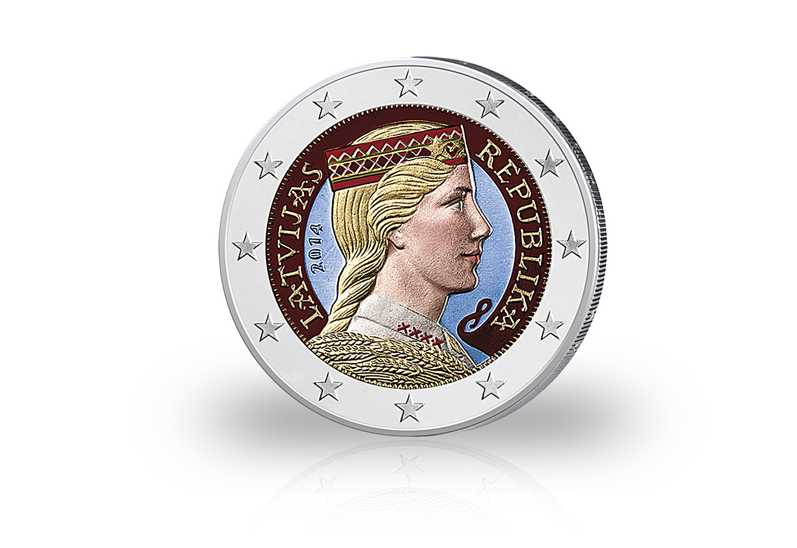 2 Euro 2014 Lettland Milda mit Farbapplikation