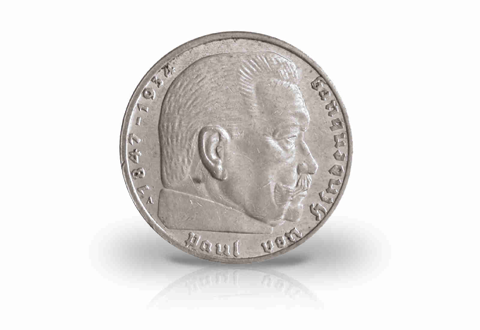 2 Reichsmark 1937 Drittes Reich Hindenburg Prägestätte unserer Wahl Jaeger-Nr. 366