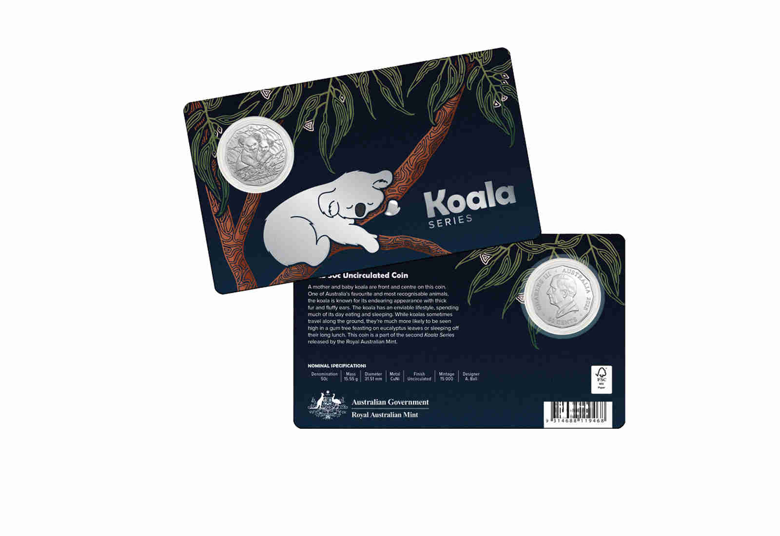 50 Cents 2025 Australien Koala in Coincard