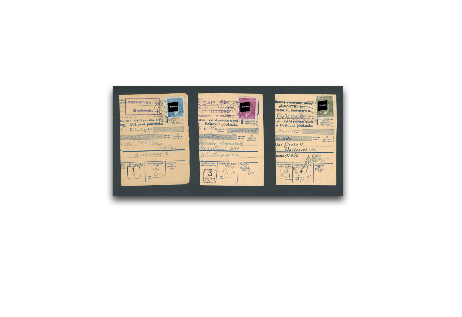 Briefmarke 3 Bedarfsabschnitte Besetzung II. Weltkrieg